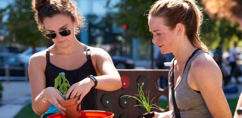 A woman sitting on a table